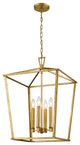 4 Light Farmhouse Lantern Island Pendant in Distressed Gold
