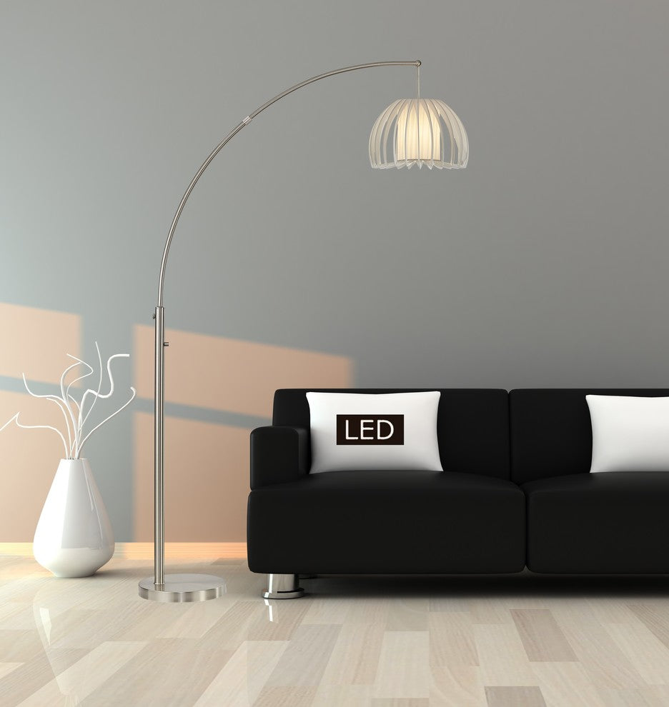 Artiva USA Zucca 83" Arched LED Floor Lamp With Dimmer, Brushed Steel