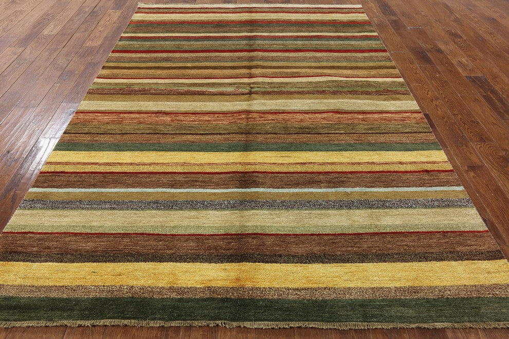 Modern Collection Gabbeh Multicolor Striped 7'x10' Hand Knotted Wool Rug H9200