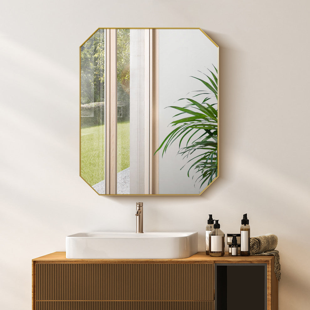 Allure Octagon Framed Bathroom Wall Mirror, Brushed Gold, 36"