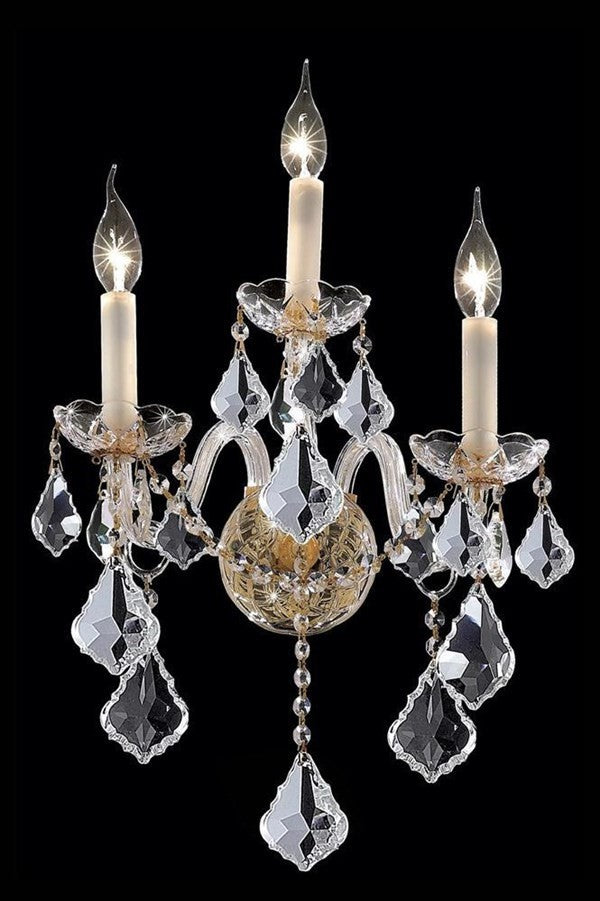 Elegant Alexandria Wall Sconce, Gold Finish With Royal Cut Crystal