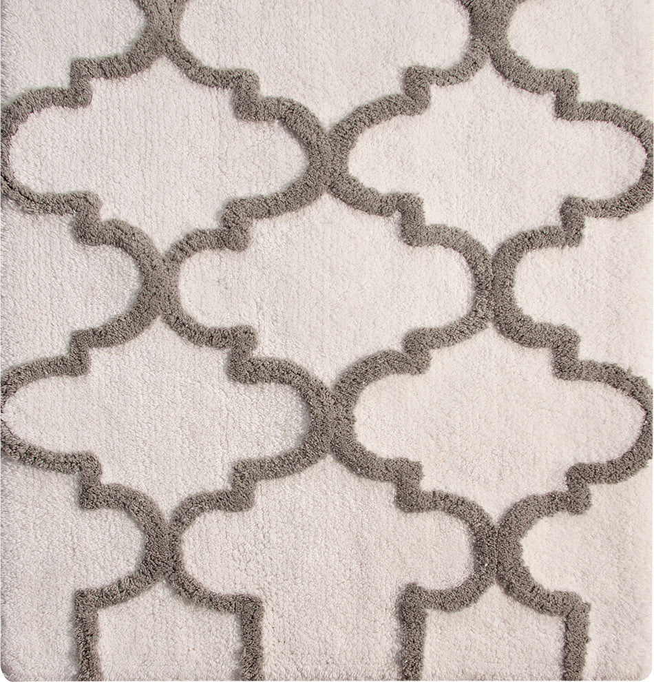 Cotton Dual Color Geometric Pattern Bath Rug, White, 50"x30"