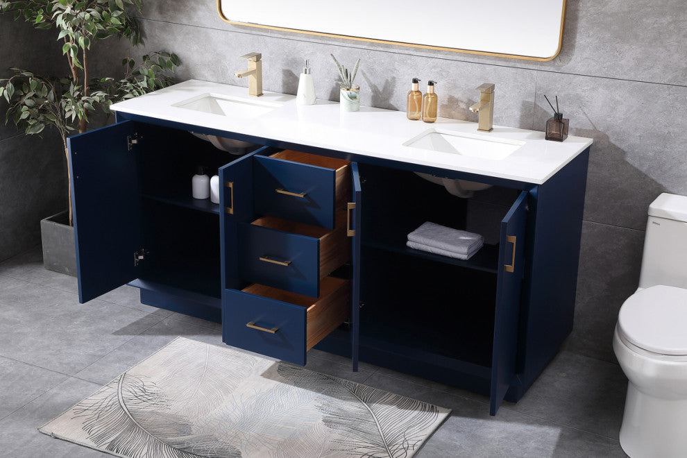 72" Double Bathroom Vanity, Blue