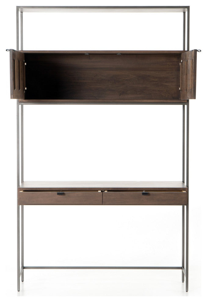 Trey Modular Wall Desk Auburn Poplar, Natural Iron, Black Leather