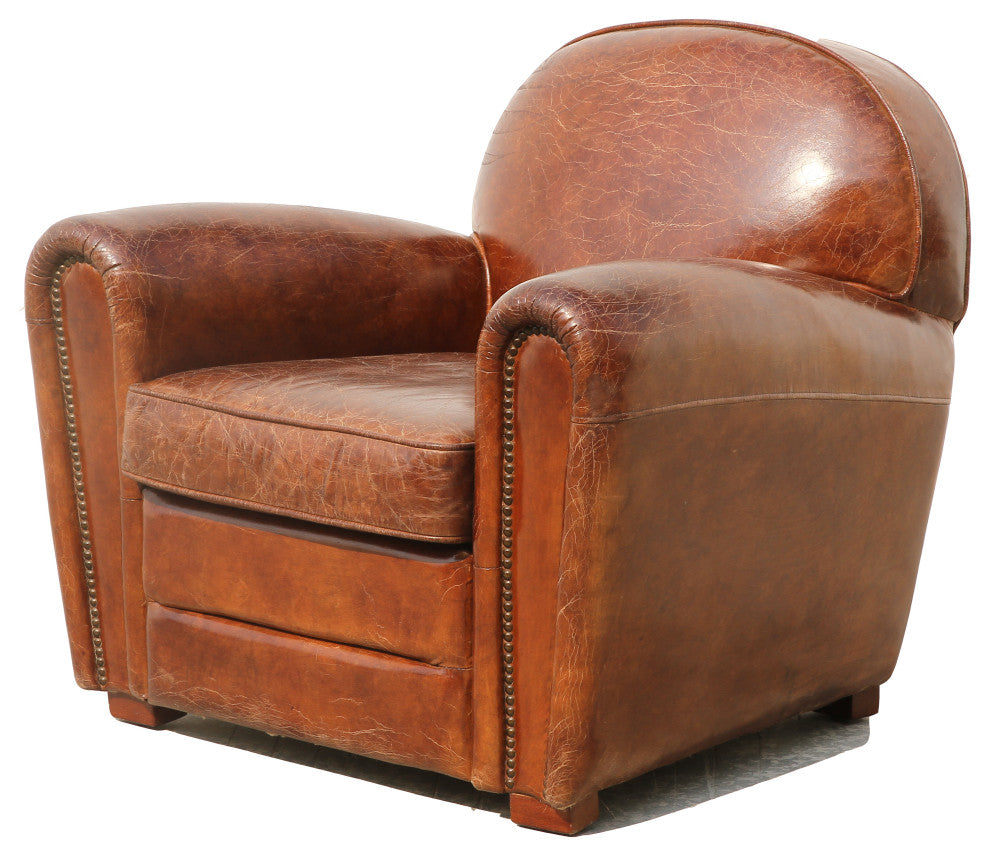 Pasargad Home Genuine Leather Paris Club Chair, Brown