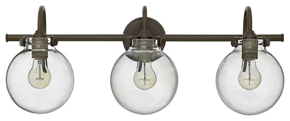 Hinkley Congress Medium Globe Glass Three Light Vanity, Oil Rubbed Bronze