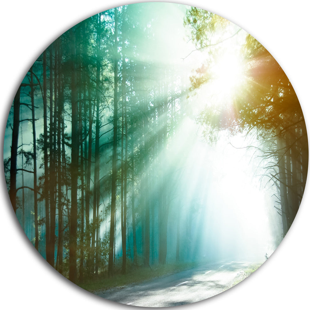 Magic Blue Forest, Landscape Photo Round Metal Wall Art, 23"