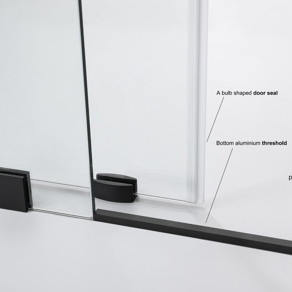 Villena Single Sliding Frameless Shower Door, Matte Black, 68"