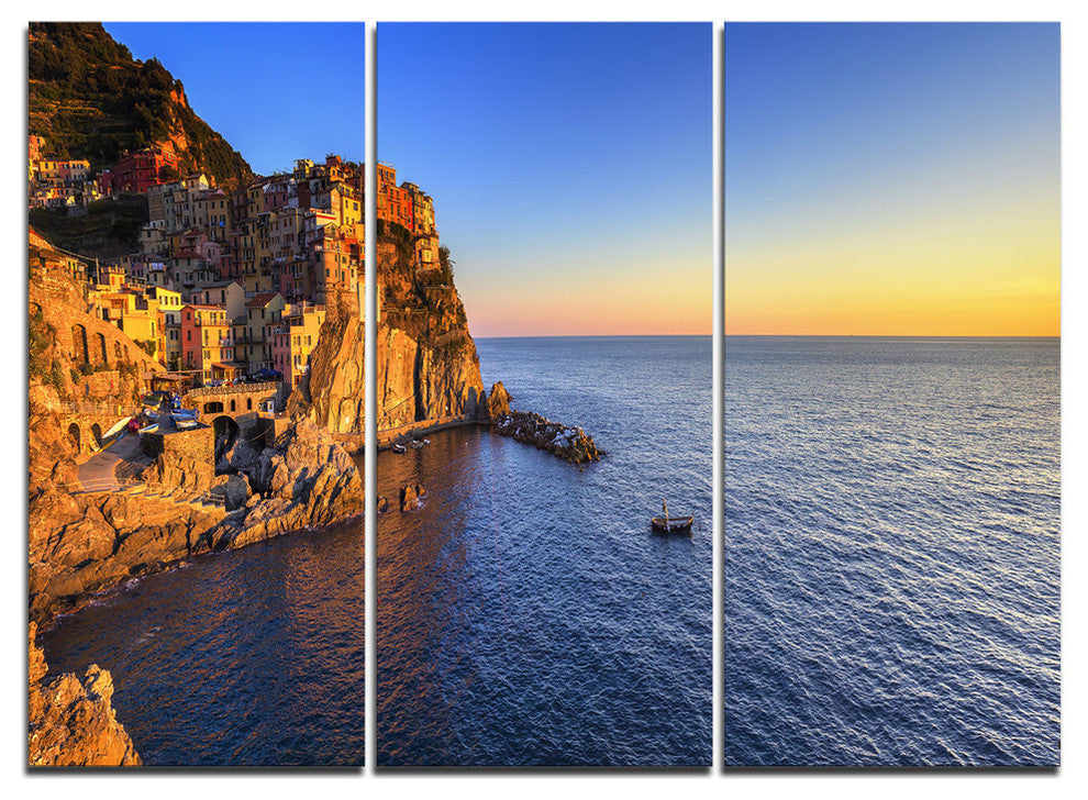"Manarola Village Beach Panorama" Metal Wall Art, 3 Panels, 36"x28"