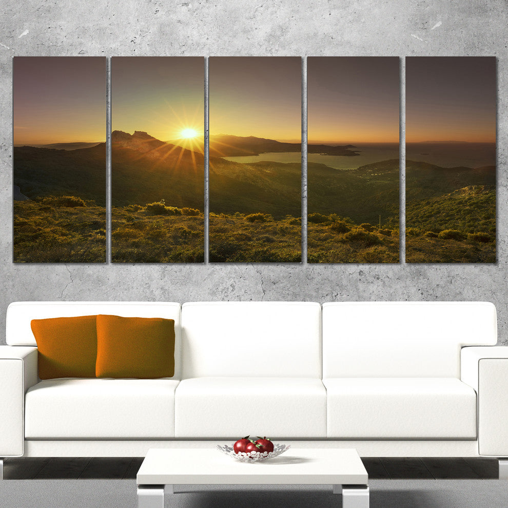 "Volterraio And Portoferraio Bay" Landscape Wall Art Print, 5 Panels, 60"x28"