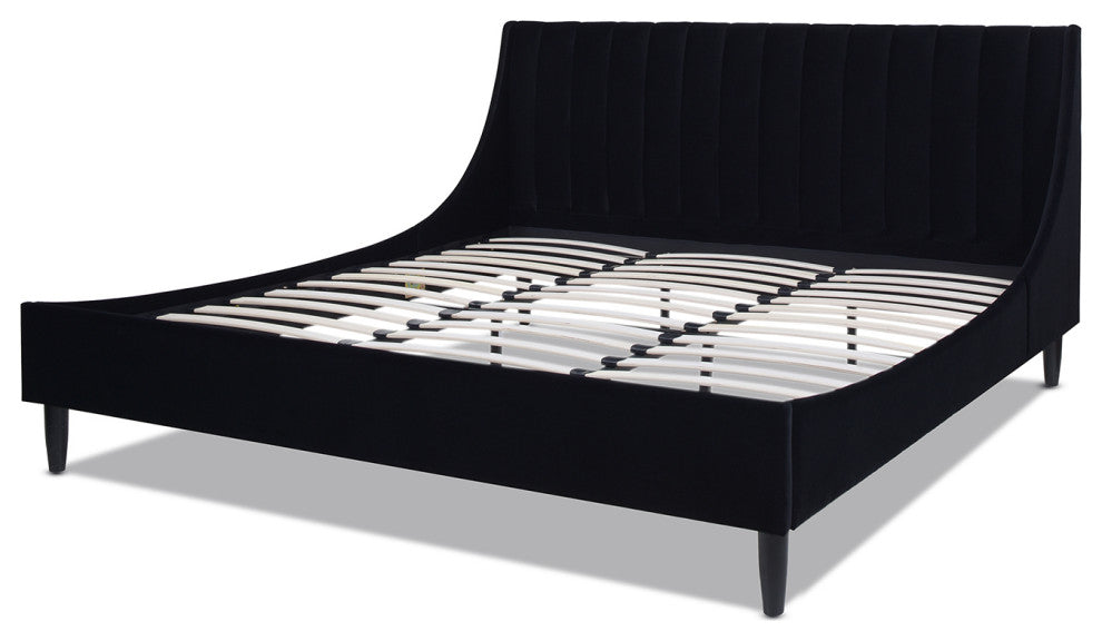 Aspen Modern Vertical Tufted Platform Bed, Anthracite Black Velvet, King