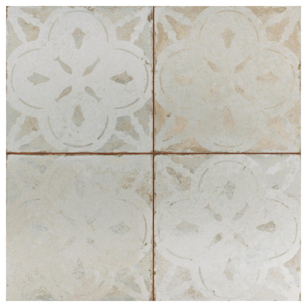 Kings Aurora Encaustic Ceramic Floor and Wall Tile, White