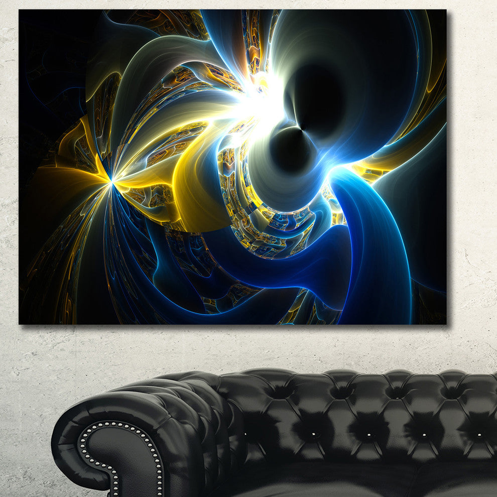 Glowing Blue Yellow Plasma, Oversized Abstract Canvas Art Print, 60x40