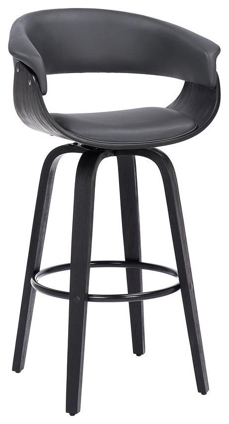 Julyssa 26" Counter Height Swivel Gray Faux Leather and Black Wood Bar Stool