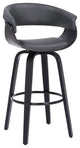 Julyssa 26" Counter Height Swivel Gray Faux Leather and Black Wood Bar Stool