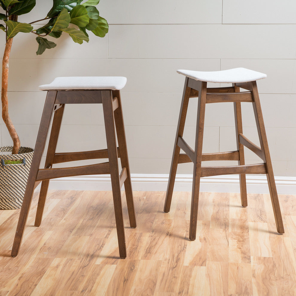 GDF Studio Oster Mid Century Design Bar Stools, Beige/Walnut, Set of 2