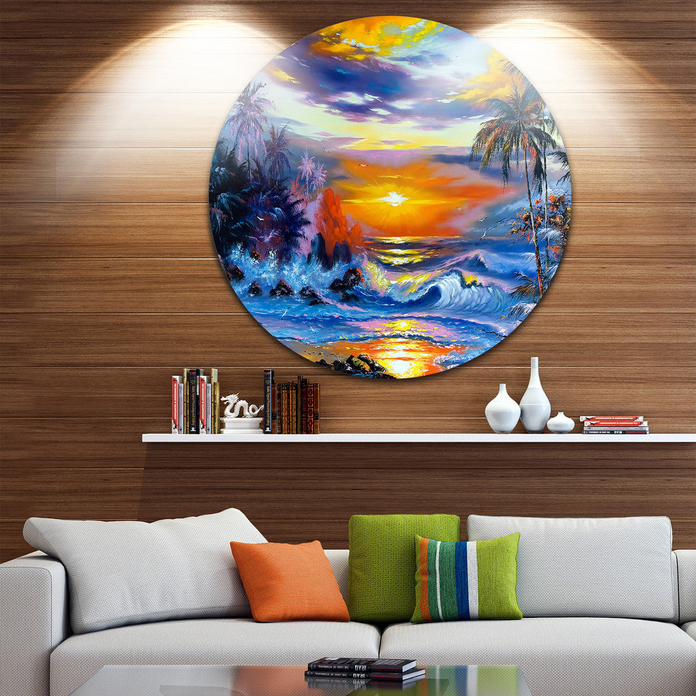 Sea In The Evening, Landscape Round Wall Art, 36"