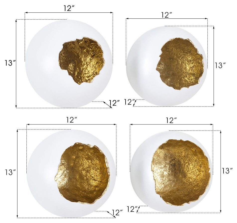 Broken Egg Wall Art, White and Gold Leaf, Set of 4