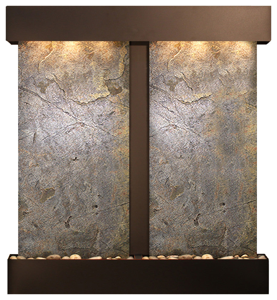 Aspen Falls Water Fountain, Green Featherstone, Blackened Copper, Square