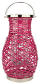 16.25" Modern Fuschia Pink Woven Iron Pillar Candle Lantern with Glass Hurricane