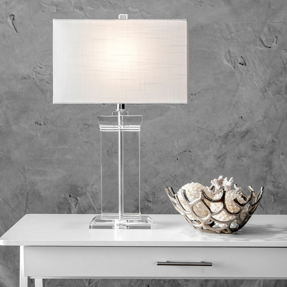 Nuloom 25" Helena Crystal Ionic Column Cotton Shade Clear Table Lamp
