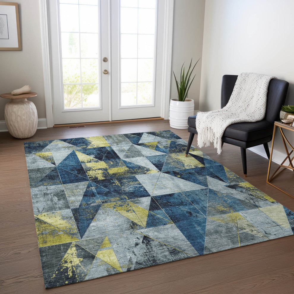 Machine Washable Indoor/Outdoor Chantille ACN1888 Navy 3' x 5' Rug