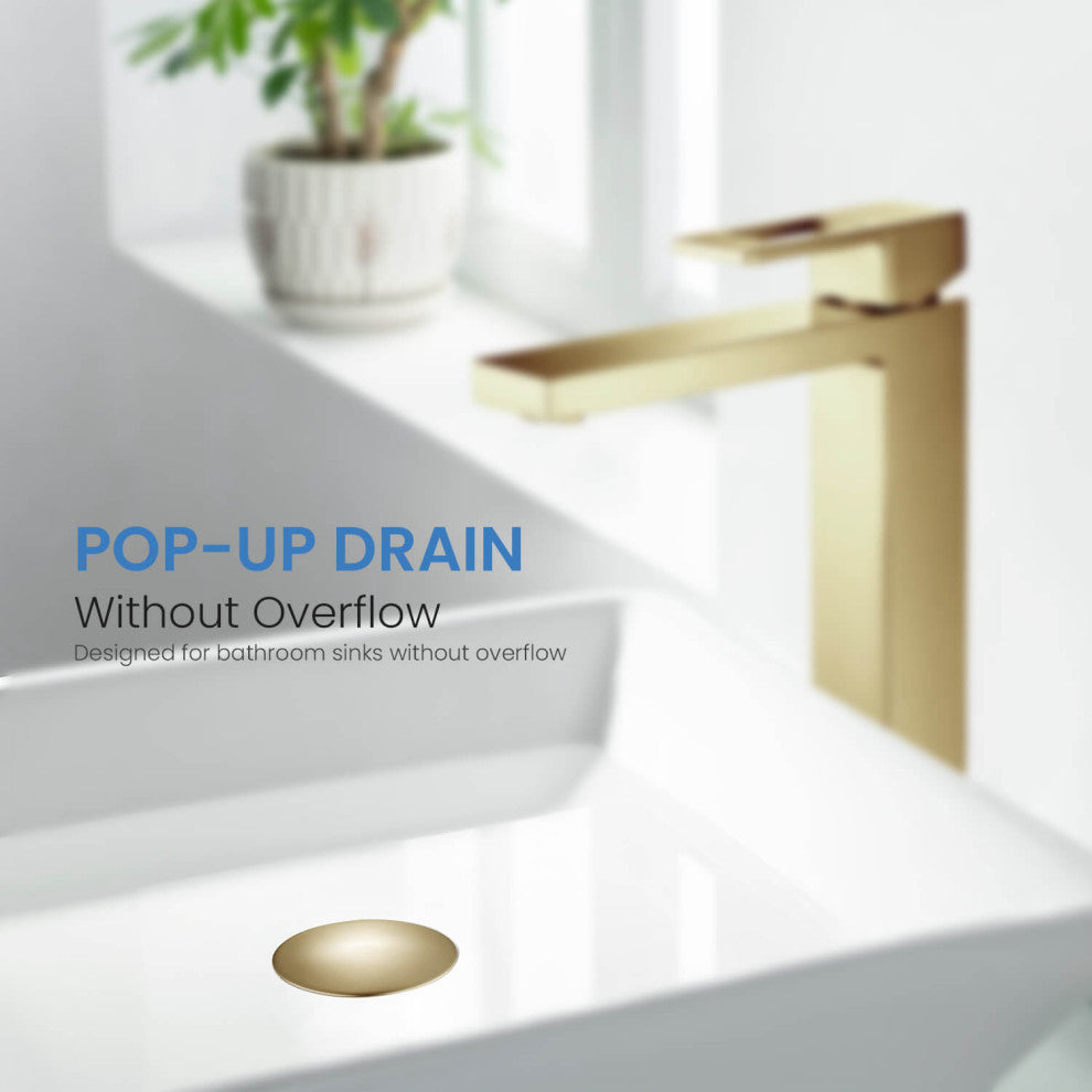Pop Up Drain Stopper Full Cover Without Overflow, KPW103, Brushed Gold