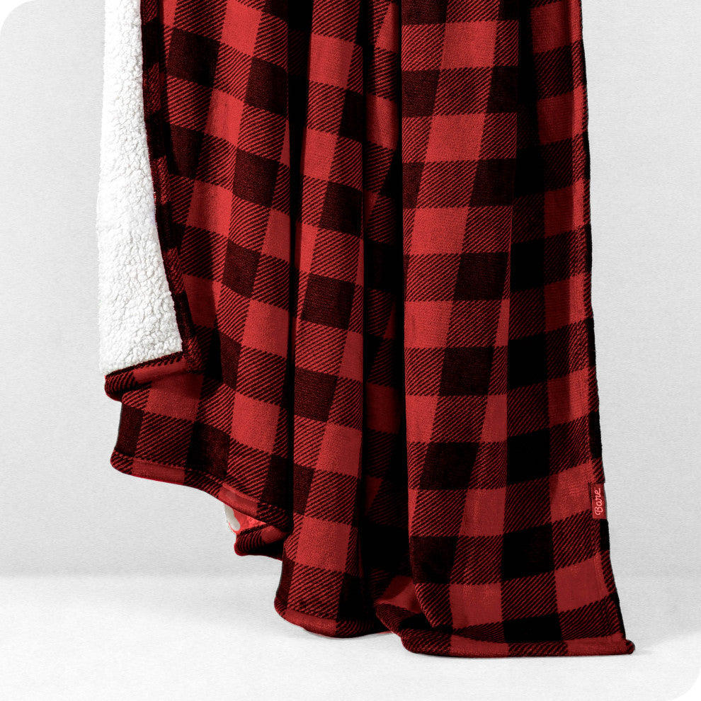Fleece Sherpa Blanket, Buffalo Plaid Red/Black, Full/Queen