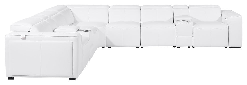 Niccolo Italian Leather 8-Piece L-Shaped Power Reclining Sectional, White