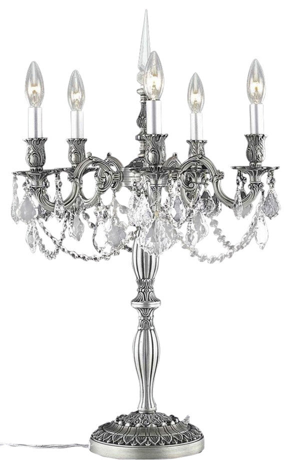 Elegant Rosalia Table Lamp, Pewter Finish With Royal Cut Crystal