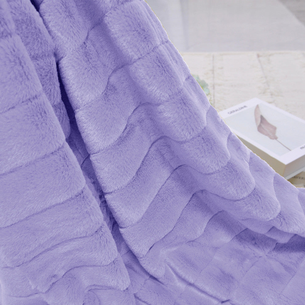 Rabbit Faux Fur Throw Blanket With 2 Pillows, Paisley Purple