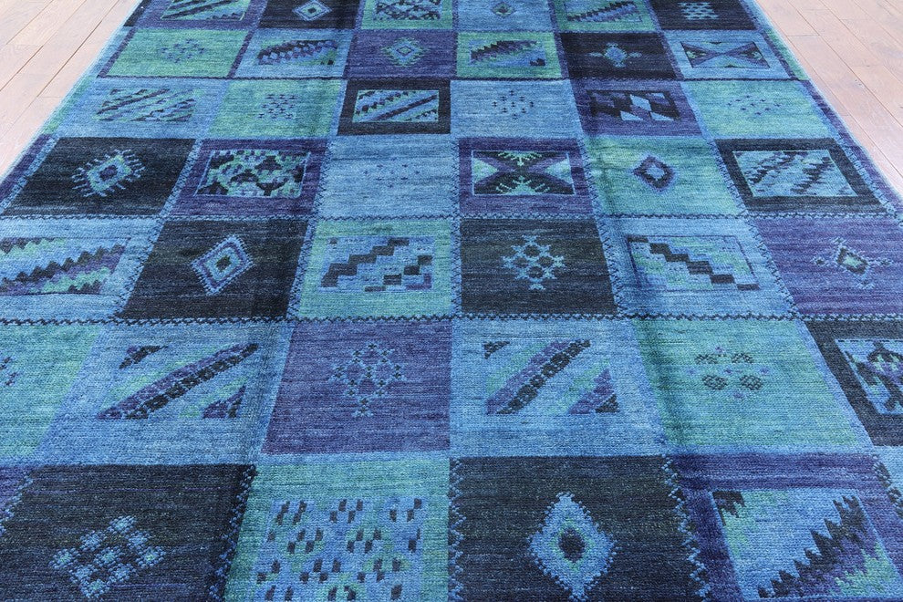 Modern Collection Blue Wash 9'x10' Signed Overdyed Hand Knotted Wool Rug H8786
