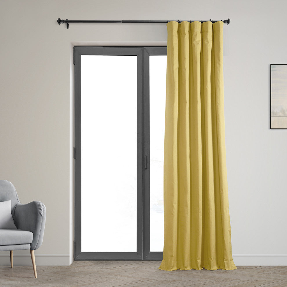 Solid Cotton Blackout Curtain Single Panel, Light Ochre, 50w X 108l
