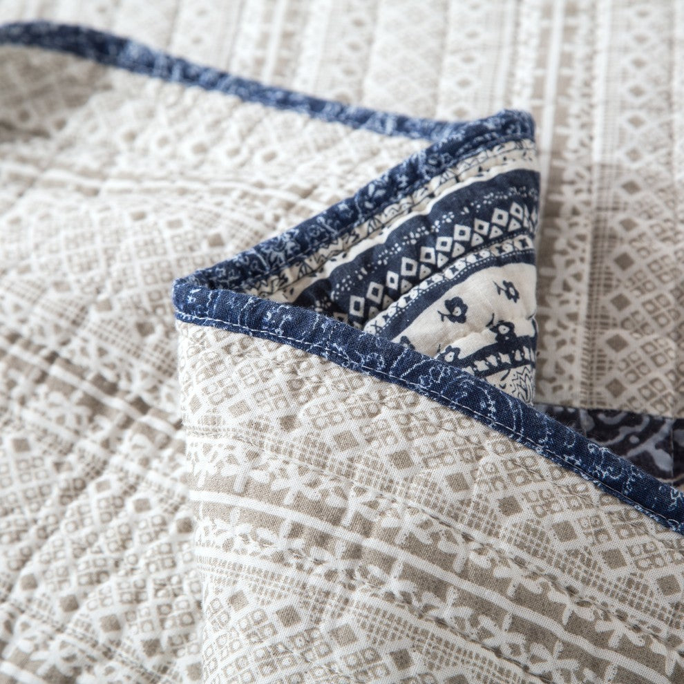 Floral Patchwork, Queenilted Coverlet Bedspread Set, Denim Blue, Twin