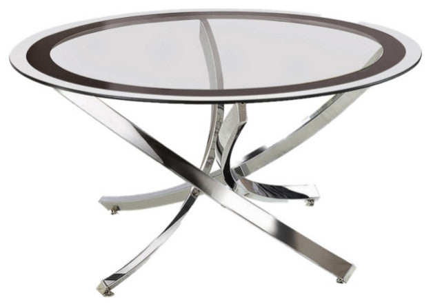 Benzara BM219598 Glass Top Coffee Table with Metal Legs, Silver and Clear
