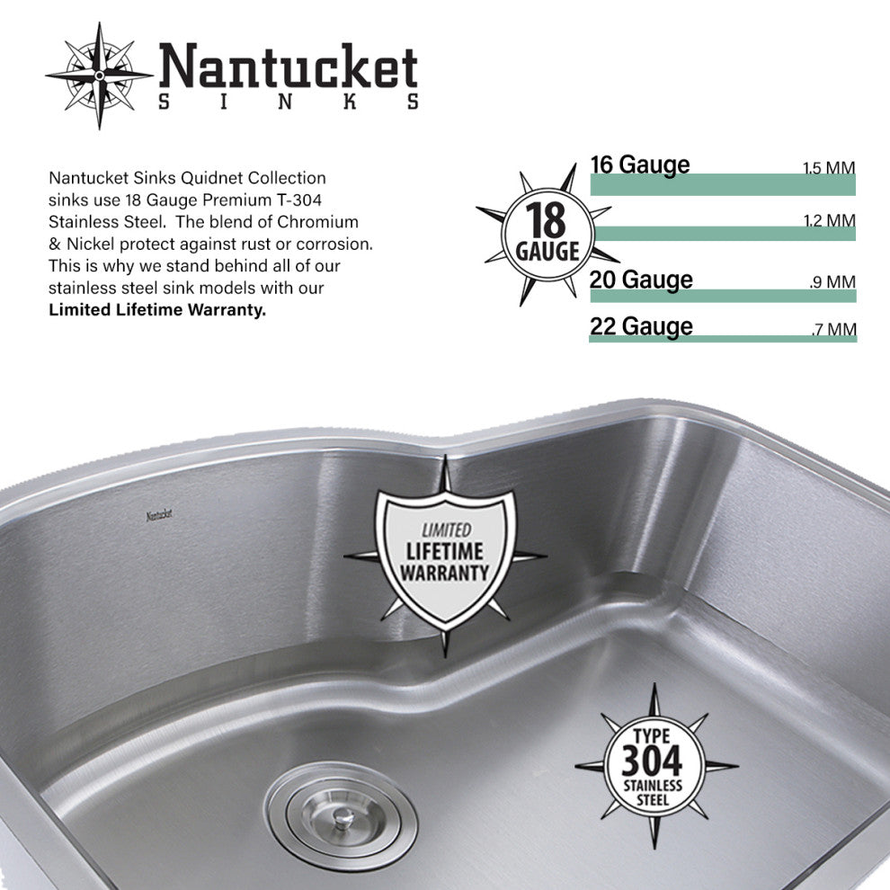 Nantucket Rectangle Undermount Bar and Prep Sink, 18 Gauge, 18.5"x15"x8"