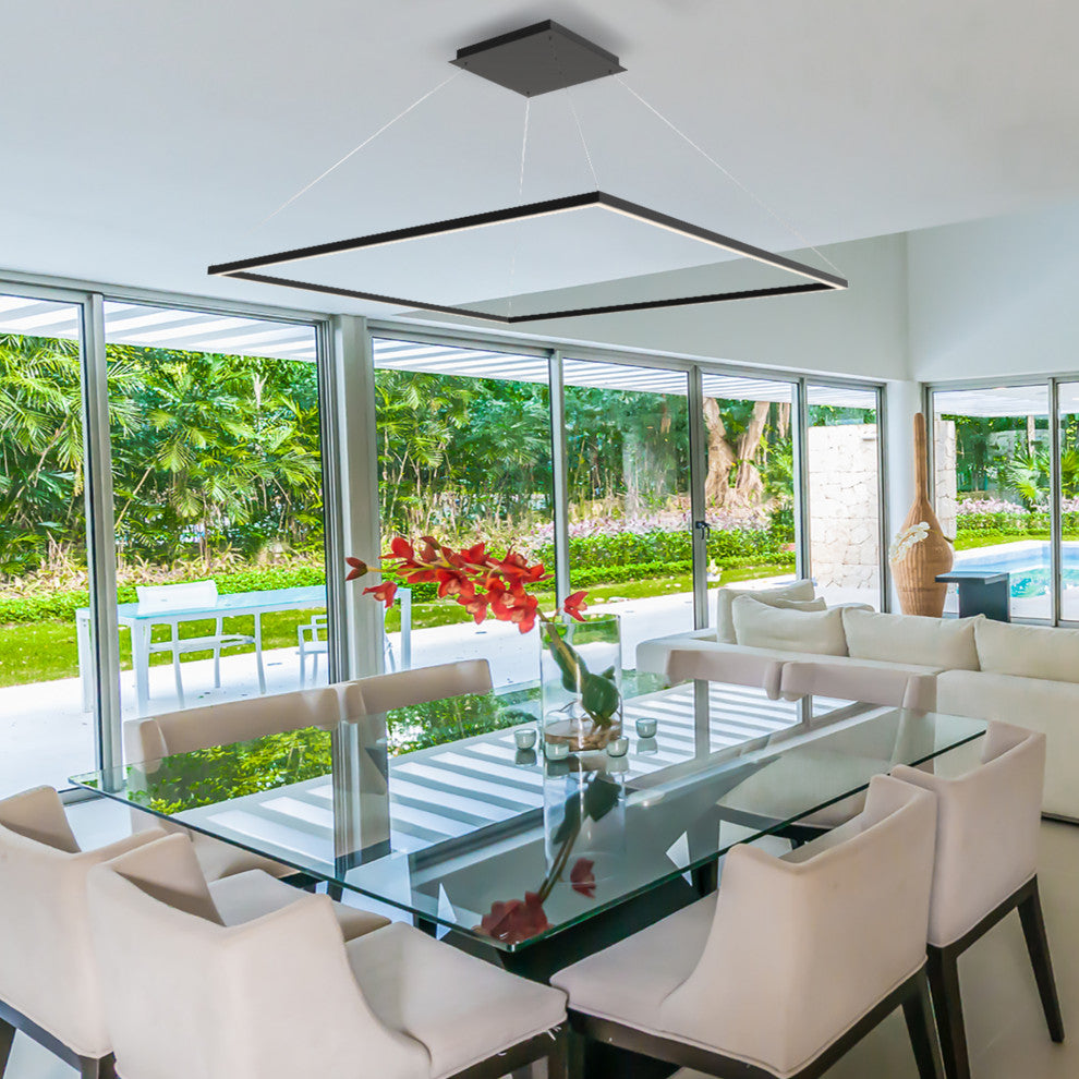 51" Atria LED Square Chandelier, Adjustable Suspension Fixture, Black