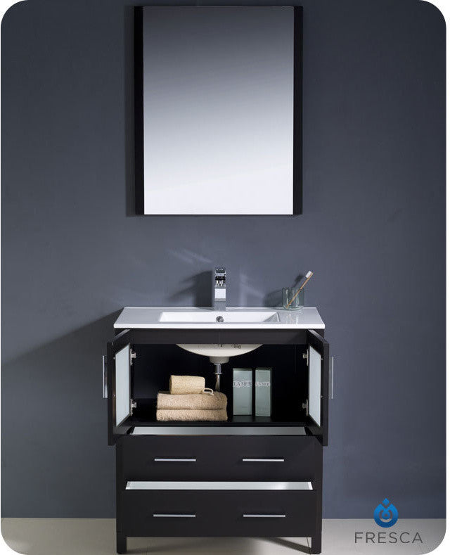 Torino 30" Espresso Modern Bathroom Vanity With Integrated Sink, FFT9161BN