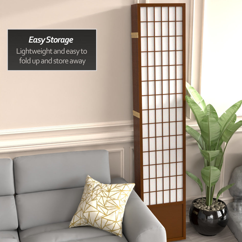 7' Tall Window Pane Shoji Screen, Walnut, 8 Panels