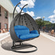 2 Person Charcoal Wicker Double Hanging Egg Swing Chair, Blue
