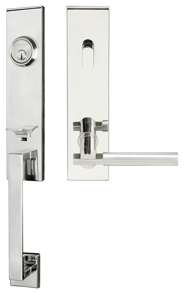 Sequoia Lever, Tubular Entry Handleset, RHR, Polished Stainless Steel