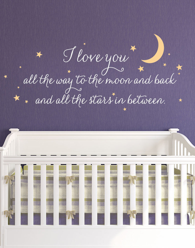 I Love You All The Way Quote Lettering Wall Decal, White/Maize