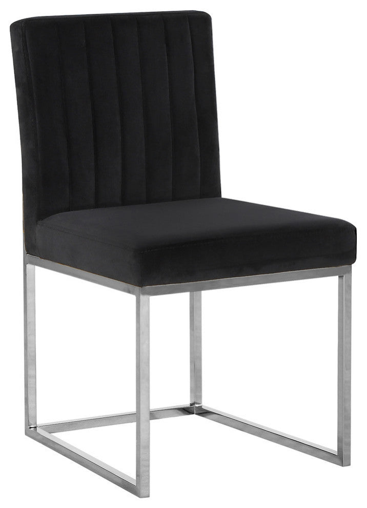Giselle Velvet Dining Chairs, Set of 2, Black, Chrome Base
