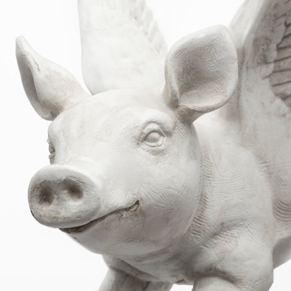 Hogbadi I White Resin Flying Pigs, Set Of 2, White