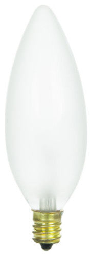 Sunlite 60 Watt Torpedo Tip Chandelier, Candelabra Base, Frost, 25 Pack