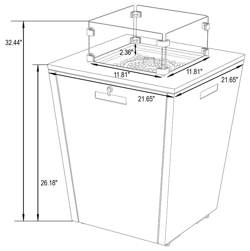 LeisureMod Marlin Chaise Lounge Chair With Arms and Fire Pit Table, Dark Gray