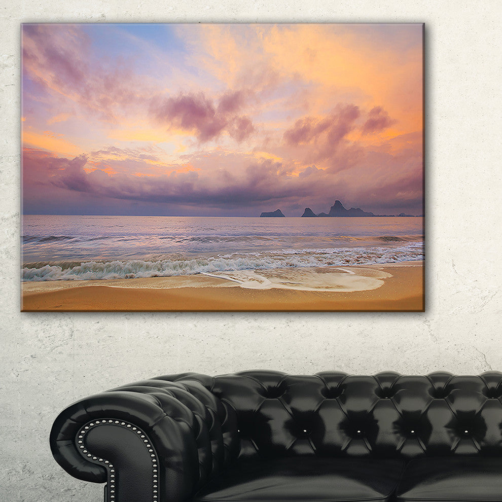 "Bright Morning Over The Sea" Modern Seashore Canvas Art, 40"x20"