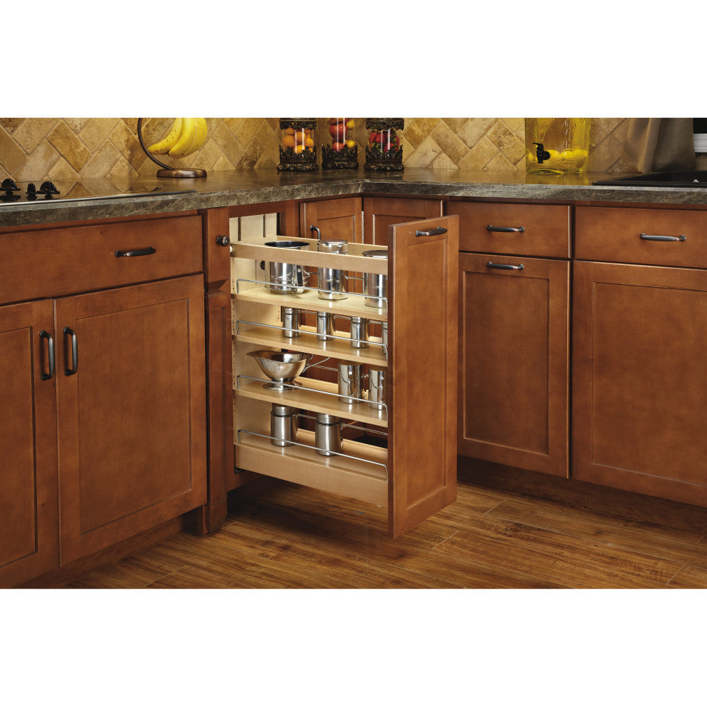 Wood Base Cabinet Pull Out Organizer With BB Soft Close, 8"