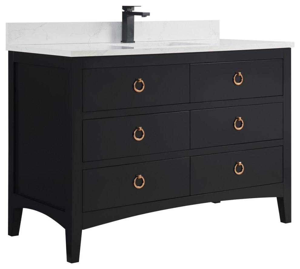 Legion Furniture WS2518 Series Bathroom Sink Vanity, Tricorn Black, 48", Artificial Stone Top, Single Sink