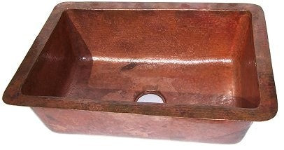 Natural Color Bottom-Rounded Hammered Copper Kitchen Sink